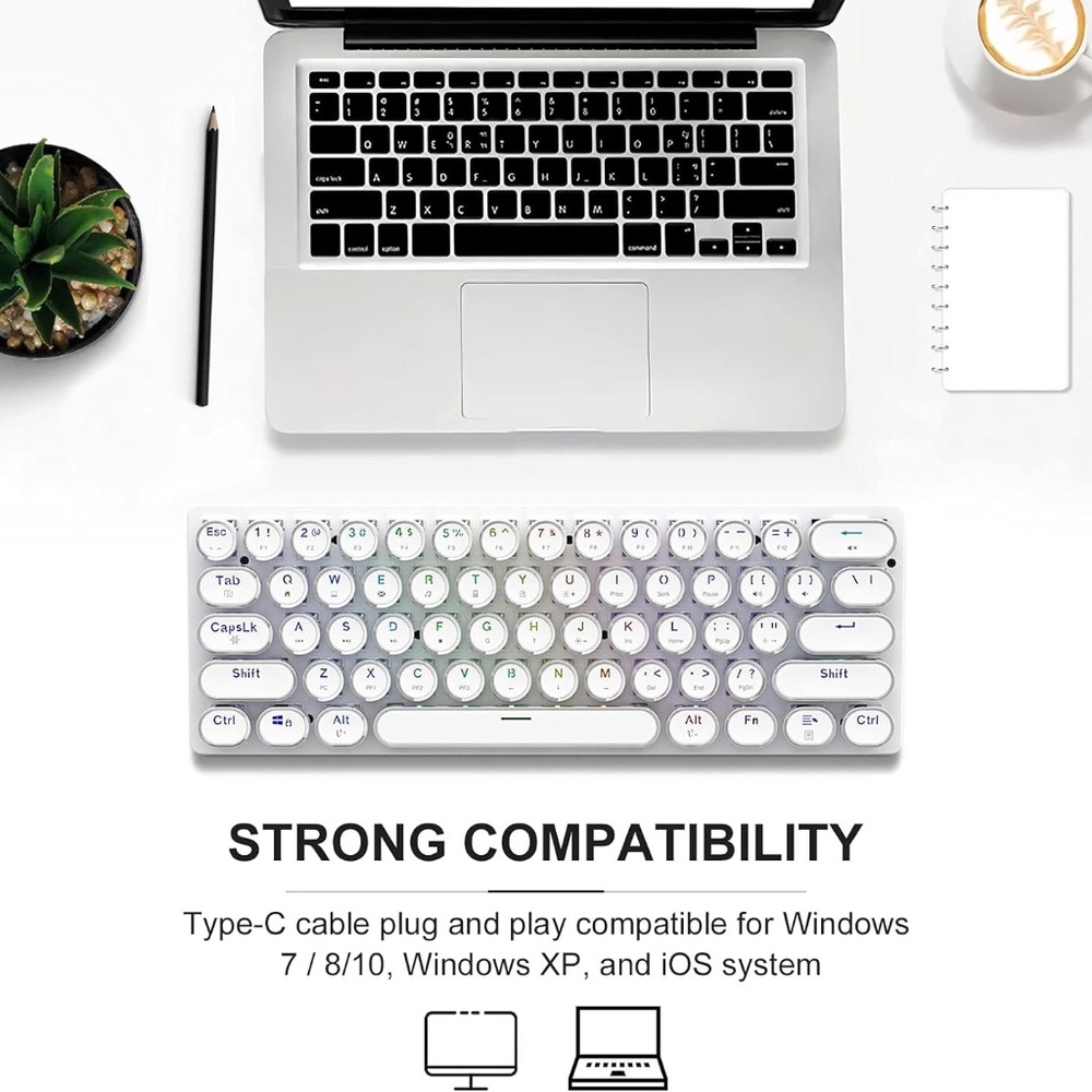 STOGA White Retro RGB Mechanical Keyboard - Picture 6 of 11